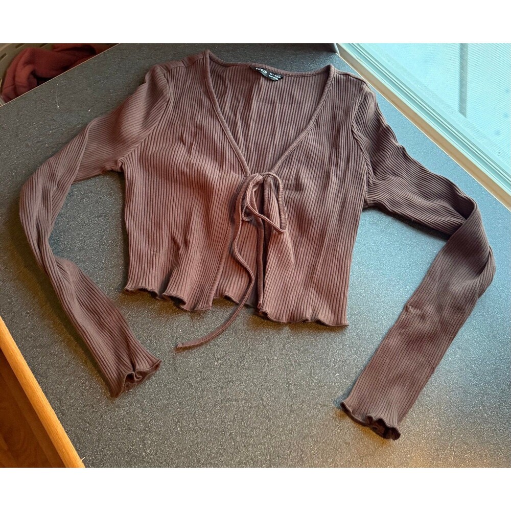 Brown tie front cropped top S ballet core fairy indie sleaze dark academia